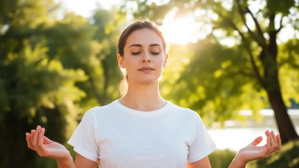 Mulher relaxando contra estresse